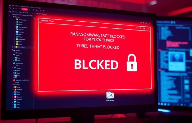 Tela de bloqueio de ransomware em computador corporativo em SP