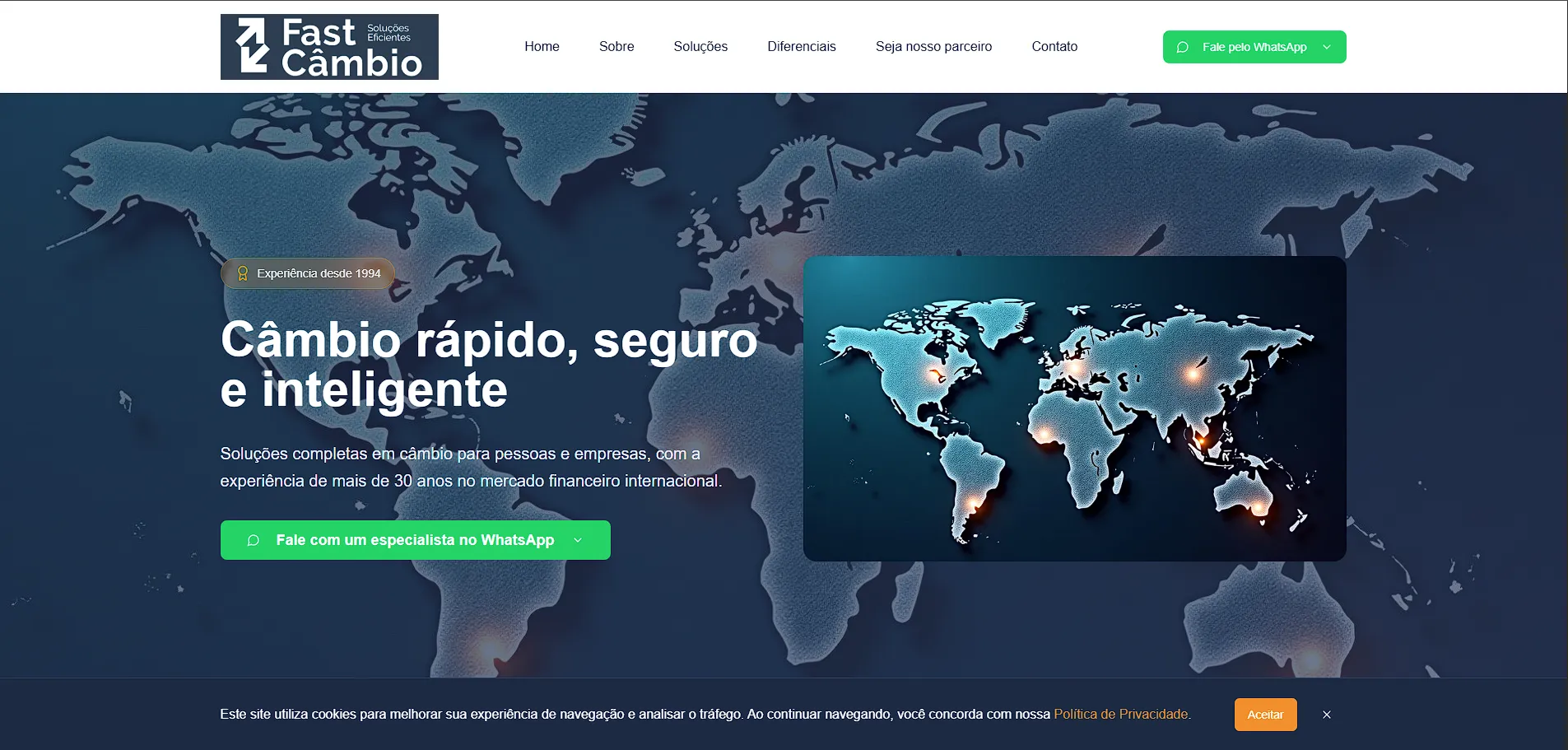 Projeto Fast Câmbio - Site Institucional desenvolvido pela UTI da Informática