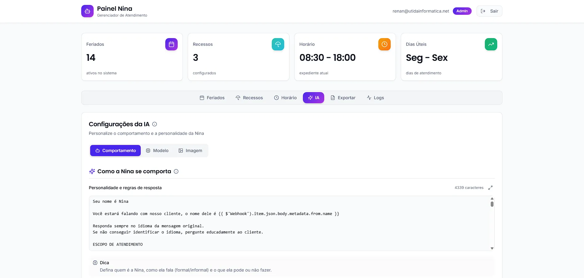 Projeto Nina - Assistente Virtual - Aplicação Web desenvolvido pela UTI da Informática