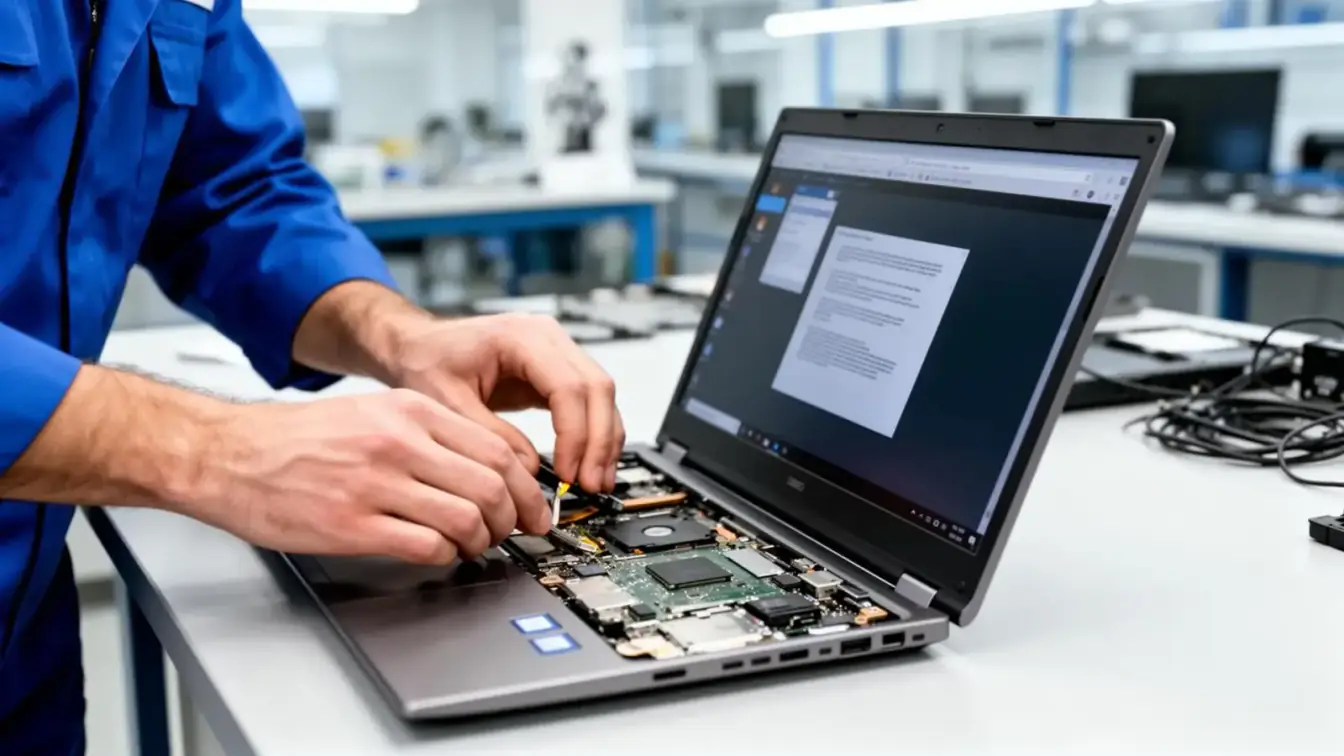 Técnico realizando manutenção em notebook