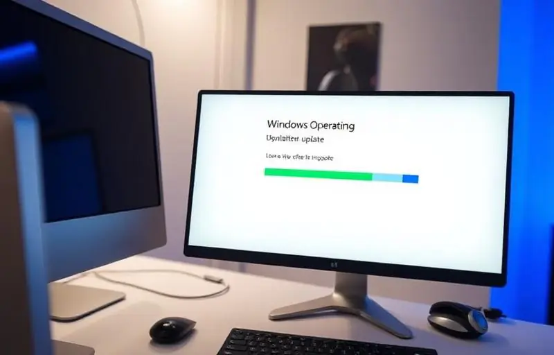 Tela de computador mostrando atualização de sistema operacional Windows