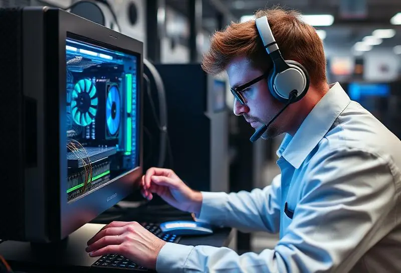 Técnico realizando diagnóstico de hardware em computador corporativo em São Paulo