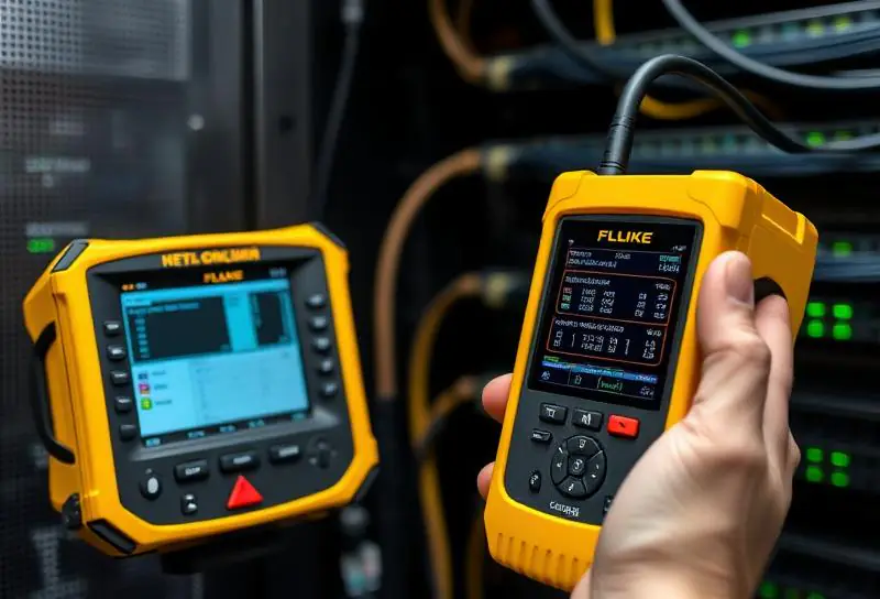 Equipamento Fluke certificando ponto de rede em São Paulo