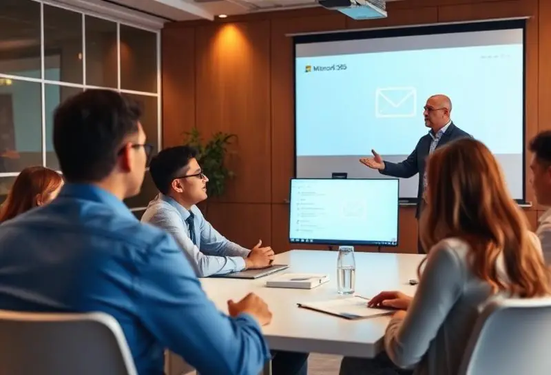 Treinamento de equipe no novo sistema de e-mail em São Paulo